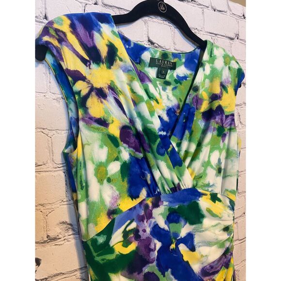 Lauren by Ralph Lauren Dress Size 2 Faux Wrap Dress Colorful Floral Pattern - Picture 3 of 13